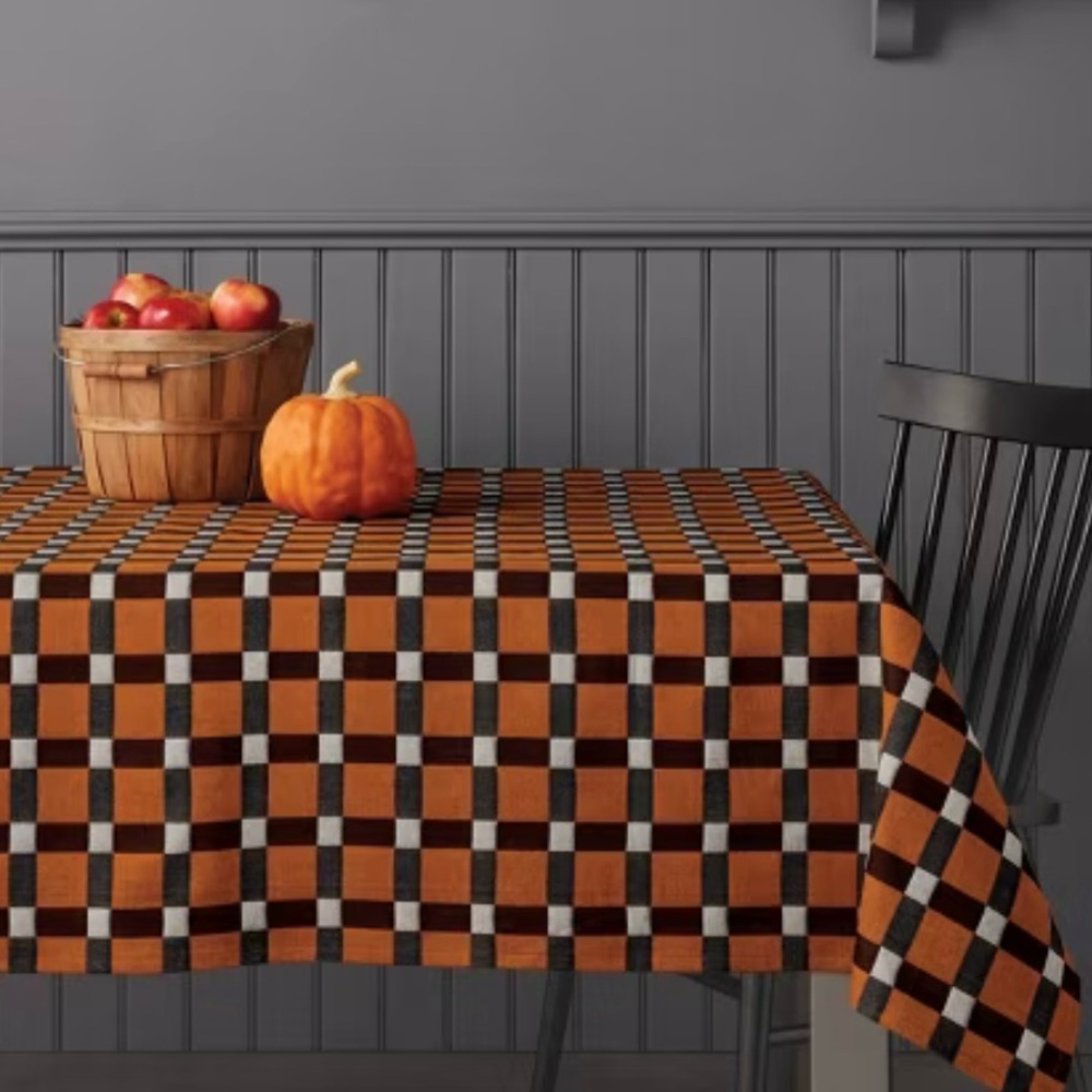 Fall/Halloween Checkered Fabric Tablecloth Orange &  Black - 60 " x104"